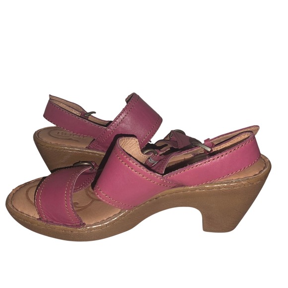 Born Womens Pink Raspberry Leather Buckle Wedge Sandals Size 9 - Picture 7 of 11